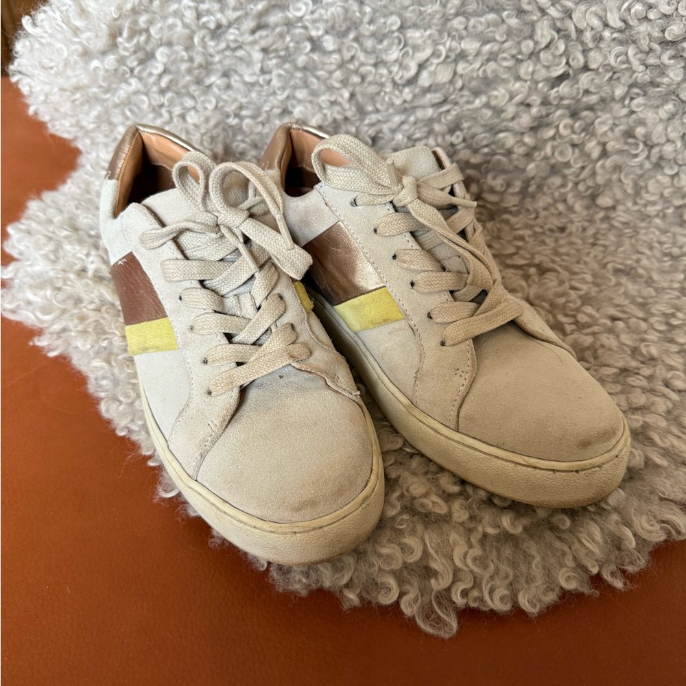 Suede Beige Sneakers with Metallic Accents